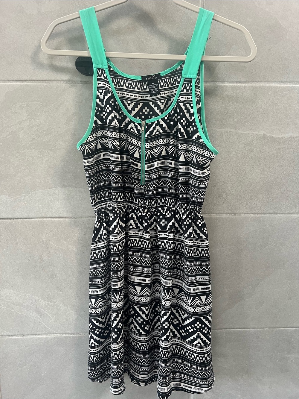 Rue21 Black & White Aztec Print Dress with Mint Trim